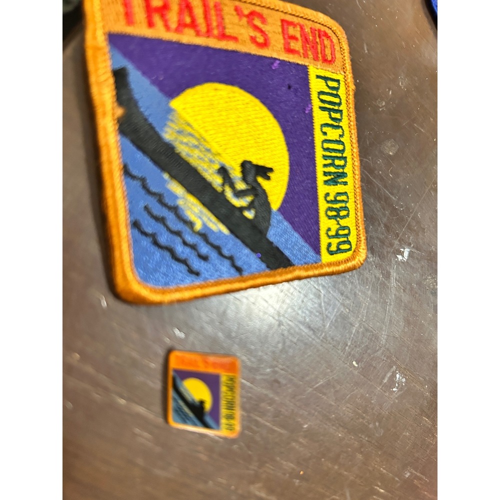 Vintage Boy Scouts Trails End Popcorn 1998-99 Patch and Lapel Pin Set BSA 90s